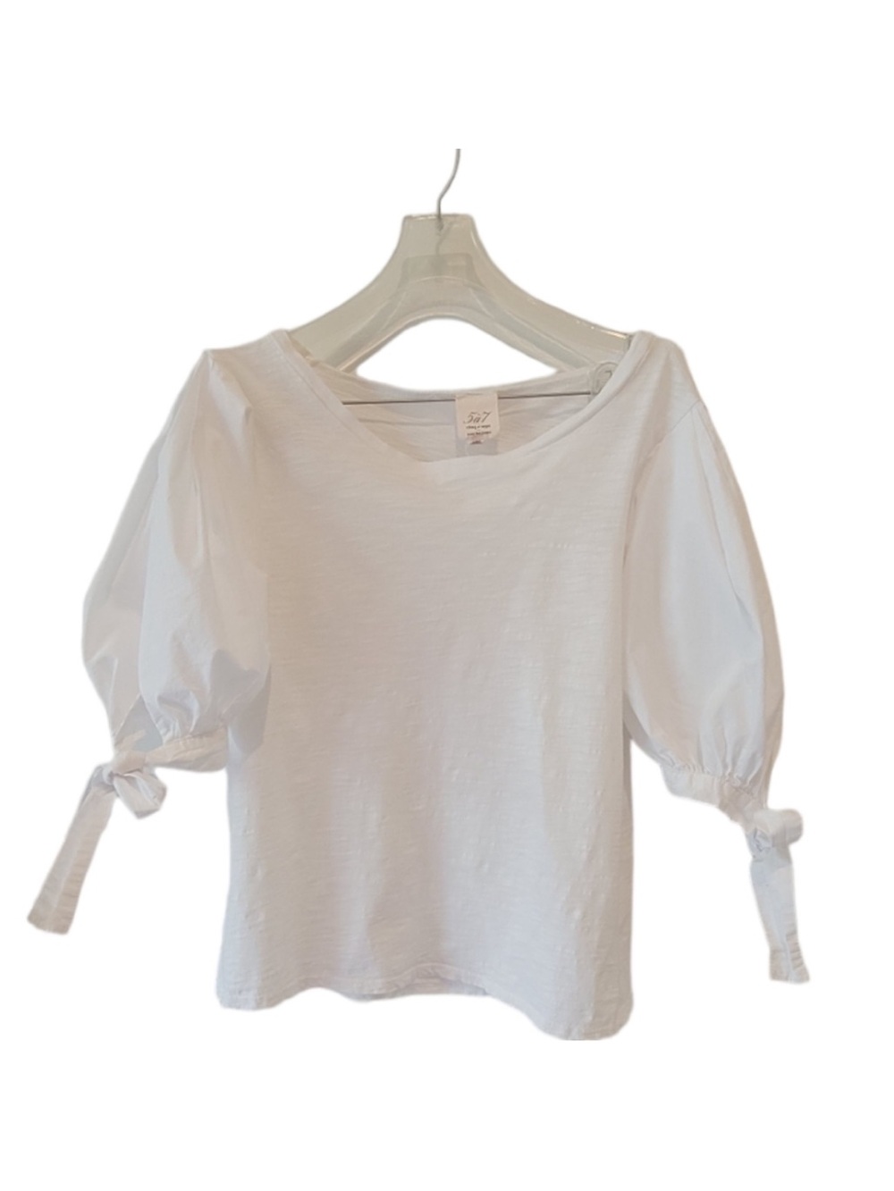 cinq a sept White Puff Sleeve Tie-Cuff Blouse